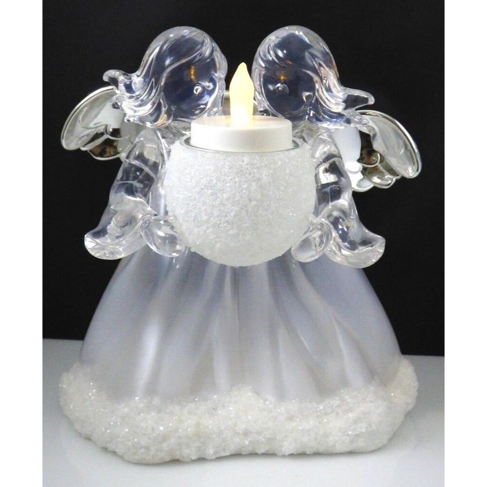 Angel Candle Holder Plastic Glass Votive Silver Wings Christmas Decor Vintage